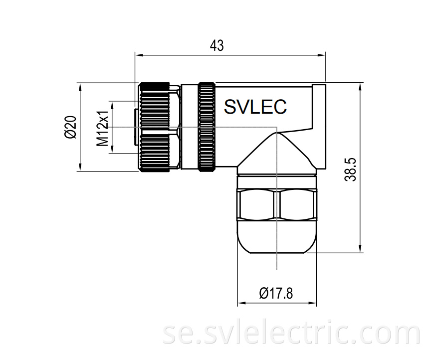 Right angle M12 shielded connector